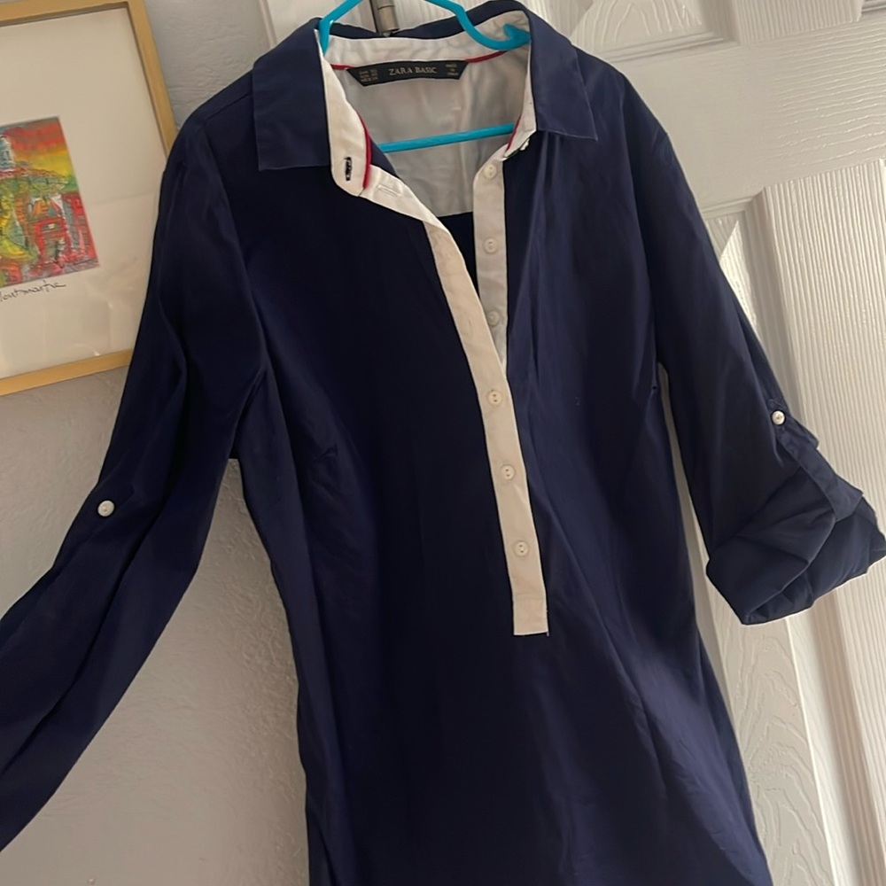 Zara Basic navy blue button-up Blouse